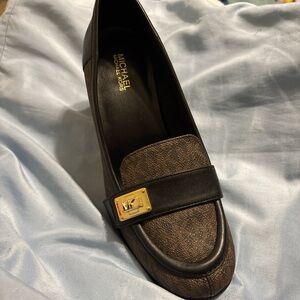 Michael Kors Black and Brown Loafers with Gold Buckle